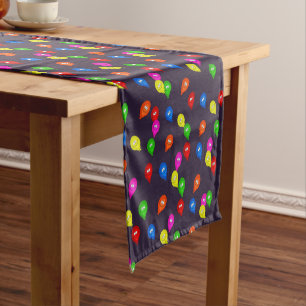 Colourful Smiling Balloons Black Short Table Runner
