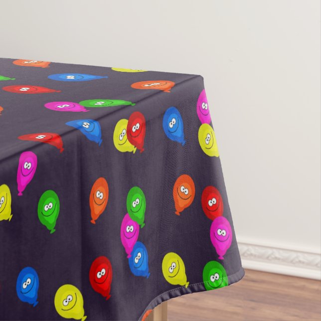 Colourful Smiling Balloons Black Tablecloth (In Situ)
