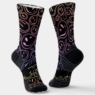 Colourful Smiling Face Melting Smile Pattern Black Socks