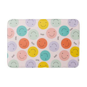 Colourful Smiling Happy Face Pattern Bath Mat
