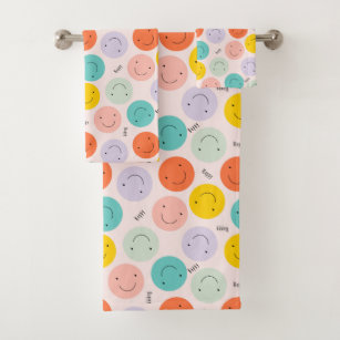 Colourful Smiling Happy Face Pattern Bath Towel Set