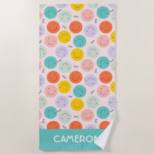 Colourful Smiling Happy Face Pattern Beach Towel