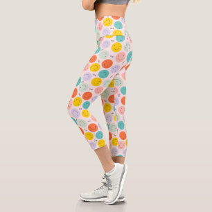 Colourful Smiling Happy Face Pattern Capri Leggings