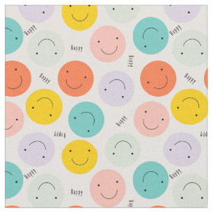 Colourful Smiling Happy Face Pattern Fabric