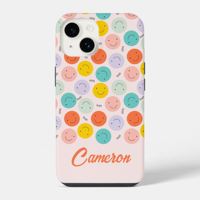 Colourful Smiling Happy Face Pattern iPhone Case (Back)