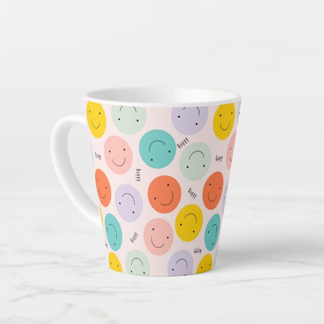 Colourful Smiling Happy Face Pattern Latte Mug (Left Angle)