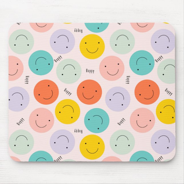 Colourful Smiling Happy Face Pattern Mouse Pad (Front)