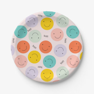 Colourful Smiling Happy Face Pattern Paper Plate
