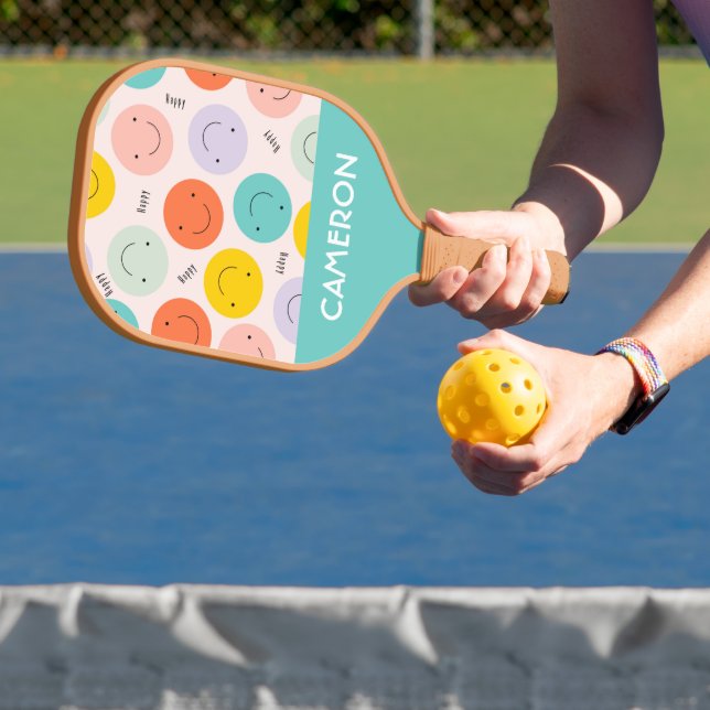 Colourful Smiling Happy Face Pattern Pickleball Paddle (Insitu)