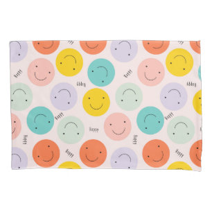 Colourful Smiling Happy Face Pattern Pillowcase