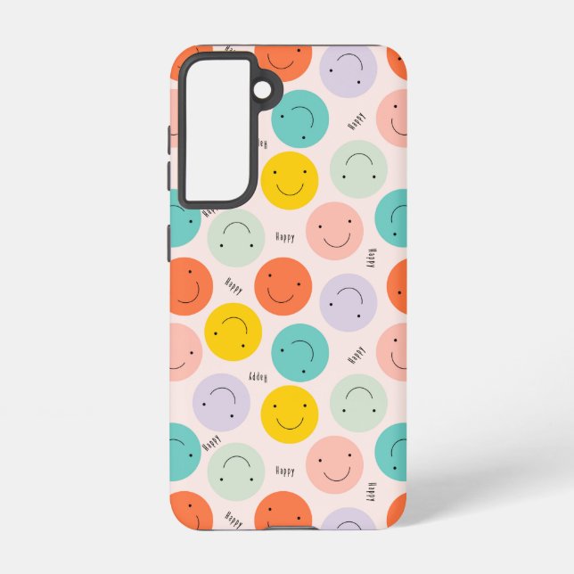Colourful Smiling Happy Face Pattern Samsung Galaxy S21 Case (Back)