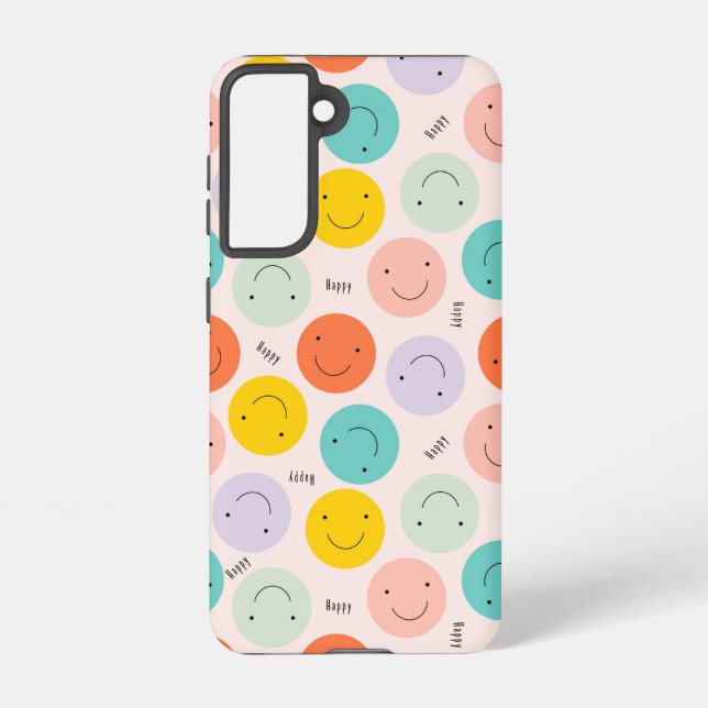 Colourful Smiling Happy Face Pattern Samsung Galaxy S21 Case (Back)