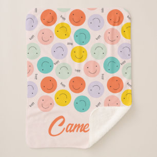 Colourful Smiling Happy Face Pattern Sherpa Blanket