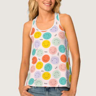 Colourful Smiling Happy Face Pattern Singlet
