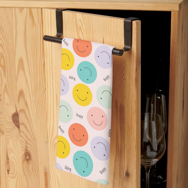 Colourful Smiling Happy Face Pattern Tea Towel (Thirds Fold)