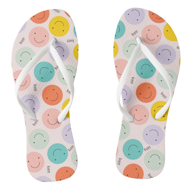 Colourful Smiling Happy Face Pattern Thongs (Footbed)