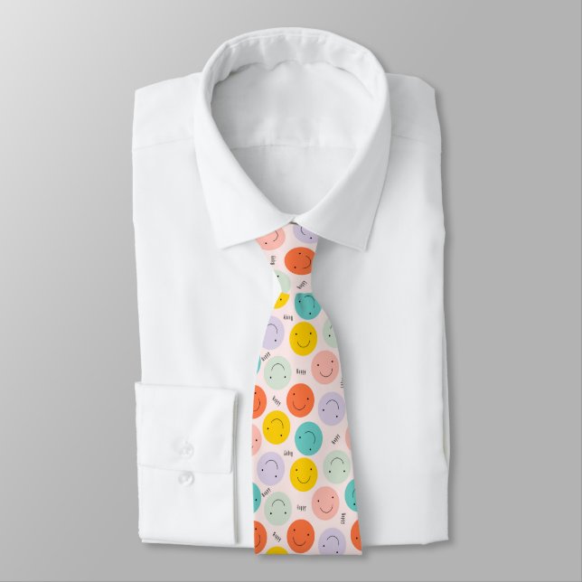 Colourful Smiling Happy Face Pattern Tie (Tied)