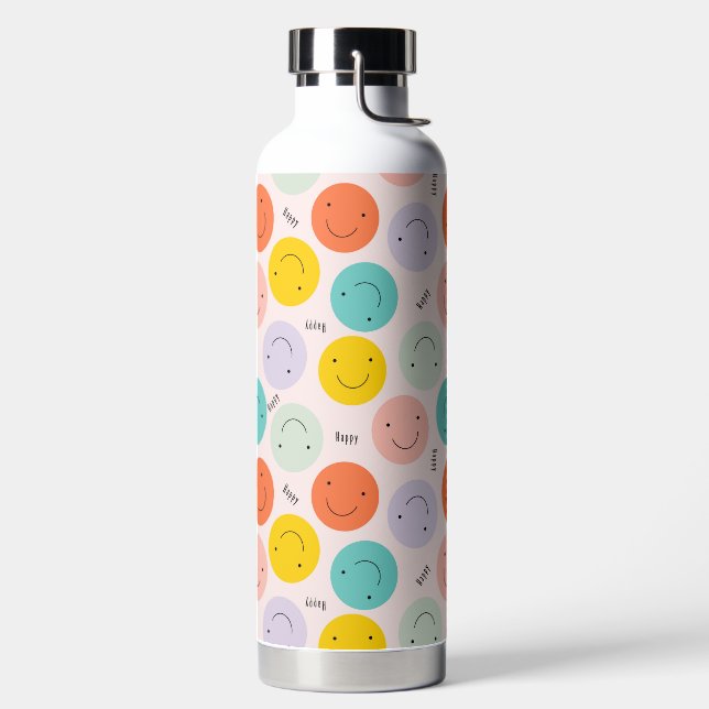 Colourful Smiling Happy Face Pattern Water Bottle (Left)