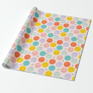 Colourful Smiling Happy Face Pattern Wrapping Paper