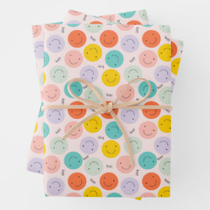 Colourful Smiling Happy Face Pattern Wrapping Paper Sheet