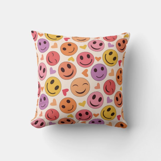Colourful Smiling Happy faces with hearts  Cushion (Front)