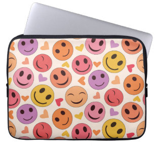 Colourful Smiling Happy faces with hearts Pattern Laptop Sleeve