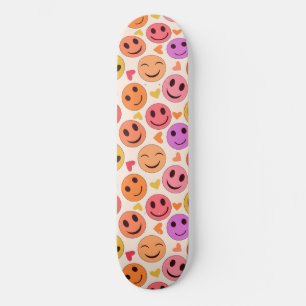 Colourful Smiling Happy faces with hearts   Skateboard