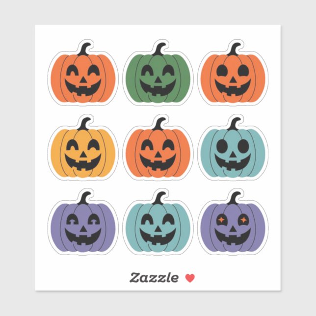 Colourful Smiling Pumpkins Scrapbook Sticker Sheet (Sheet)