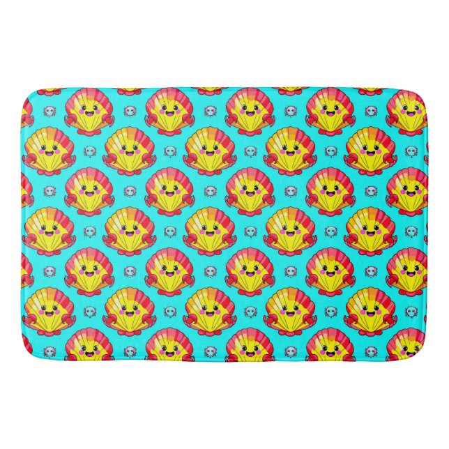 Colourful Smiling Seashells and Crabs Bath Mat (Front)
