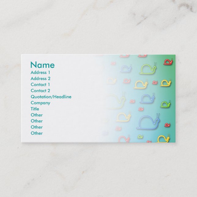 Colourful snails everywhere business card (Front)