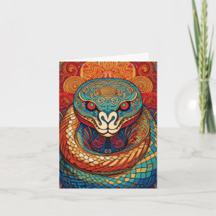 Colourful Snake in Intricate Swirls and Patterns Note Card