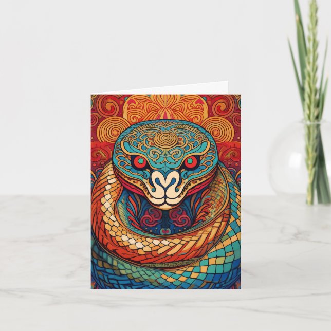 Colourful Snake in Intricate Swirls and Patterns Note Card (Front)