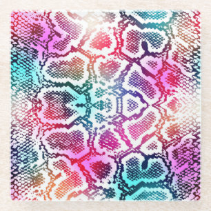 Colourful Snake Skin Texture Pattern. Glass Coaster