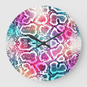 Colourful Snake Skin Texture Pattern. Large Clock