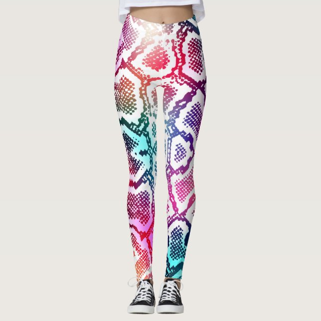 Colourful Snake Skin Texture Pattern. Leggings (Front)