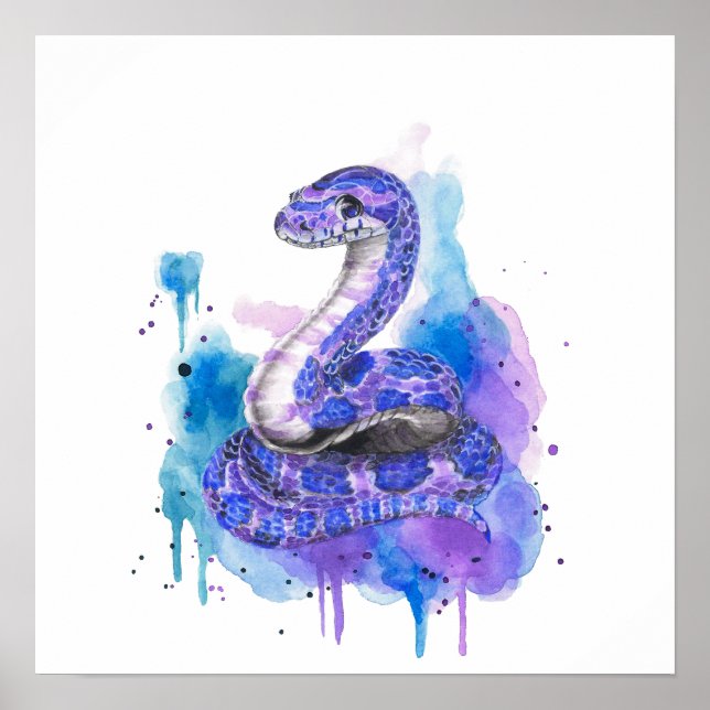 Colourful Snake Watercolor Artwork Poster (Front)