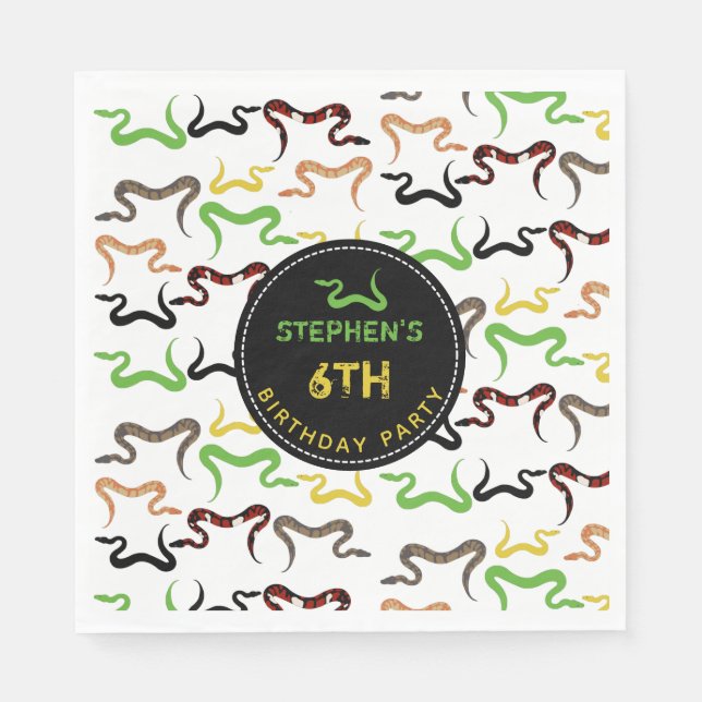 Colourful Snakes Python Reptile Birthday Party  Napkin (Front)