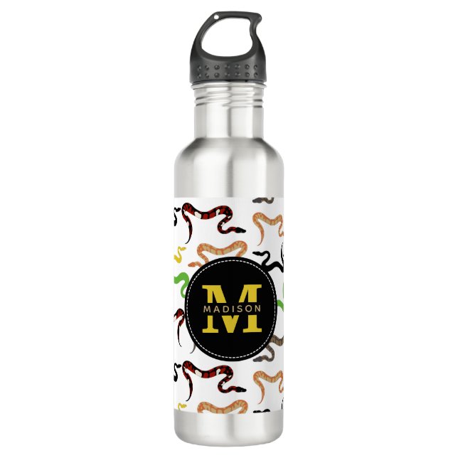 Colourful Snakes Python Reptile Pattern Monogram  710 Ml Water Bottle (Front)