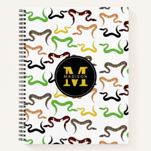 Colourful Snakes Python Reptile Pattern Monogram Notebook