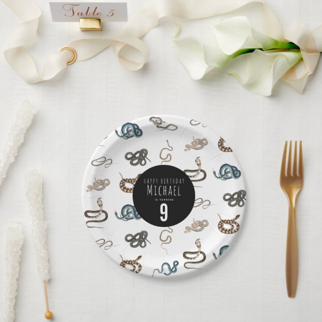 Colourful Snakes Reptile Animal Birthday Party Paper Plate (Wedding)