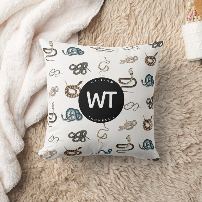 Colourful Snakes Reptile Animal Pattern Monogram Cushion (Blanket)
