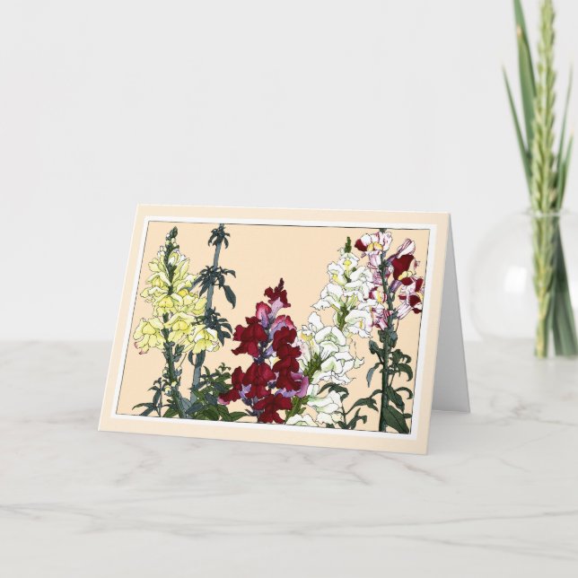 Colourful Snapdragons, Botanical Art Card (Front)