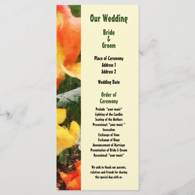 Colourful Snapdragons Wedding Program (Front)