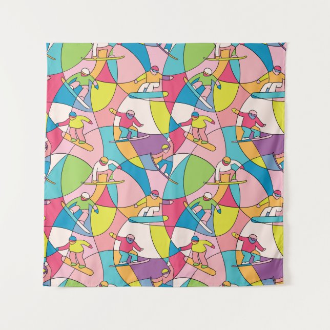 Colourful snowboarders: vintage seamless pattern. tapestry (Front)