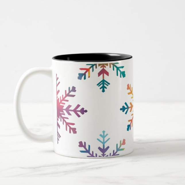 Colourful Snowfall – Modern Rainbow Snowflake  Two-Tone Coffee Mug (Left)