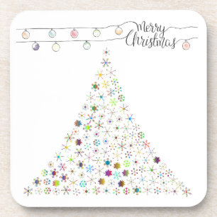 Colourful Snowflake Merry Christmas Tree Party Coaster