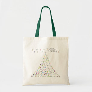 Colourful Snowflake Merry Christmas Tree Party Tote Bag