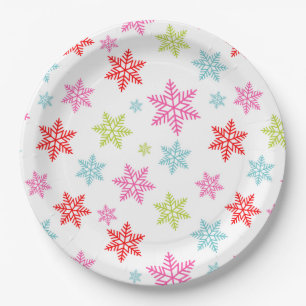 Colourful Snowflake Pattern – Festive Winter Desig Paper Plate