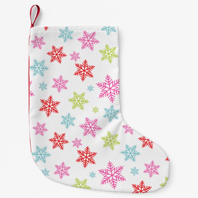 Colourful Snowflake Pattern – Festive Winter Desig Small Christmas Stocking (Front)