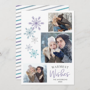Colourful Snowflake Photo Purple Warmest Wishes Holiday Card